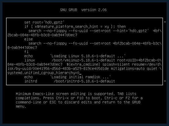 GRUB2 with the required parameter